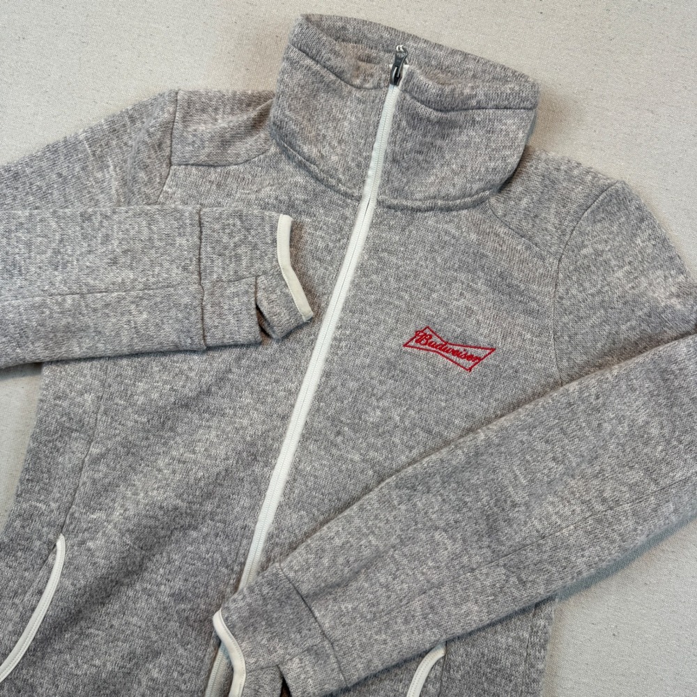Charles River Small Sweater Fleece Jacket Women Gray Budweiser Logo Full Zip